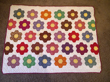 VTG1970's Handmade Baby Quilt w Hanging sleeve, Gma's Garden Patchwork 37 x 48"