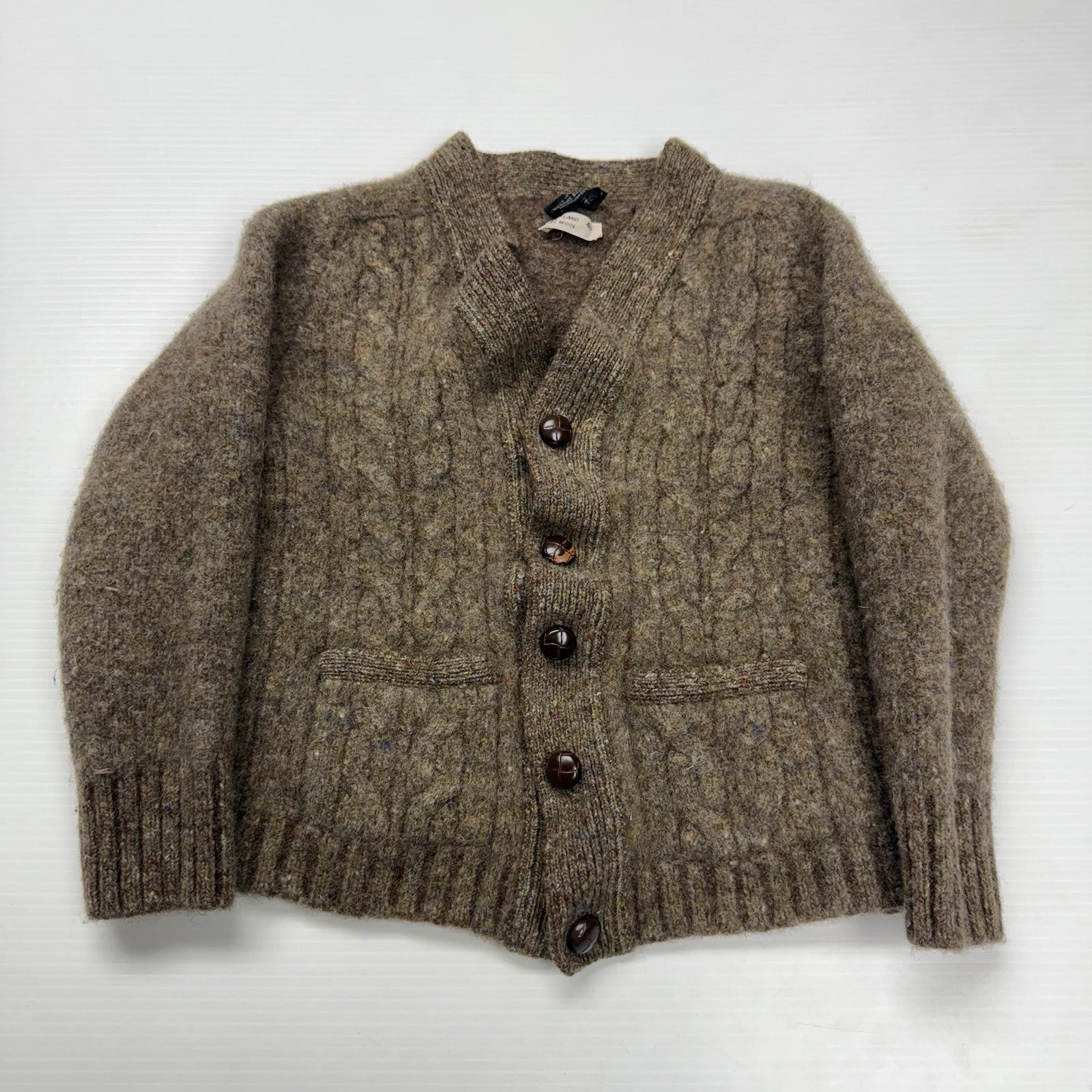 Vtg 60s Brooks Brothers Shetland Wool Button Up Cardigan Sweater 40 Brown SHRUNK