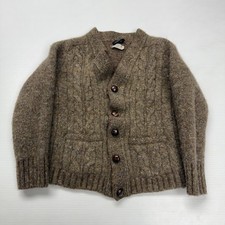 Vtg 60s Brooks Brothers Shetland Wool Button Up Cardigan Sweater 40 Brown SHRUNK