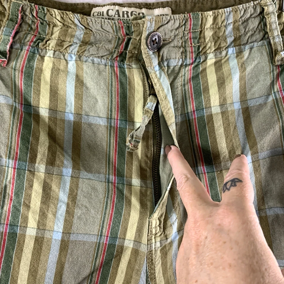 Pantalones Cortos Largos de Carga a Cuadros Company 81 Para Hombres Talla 38 Y2K Streetwear Grunge Skate Foto 3 de 4