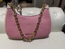Michael Kors Cora Medium Zip Pouchette Chain Crossbody Shoulder Bag Pink