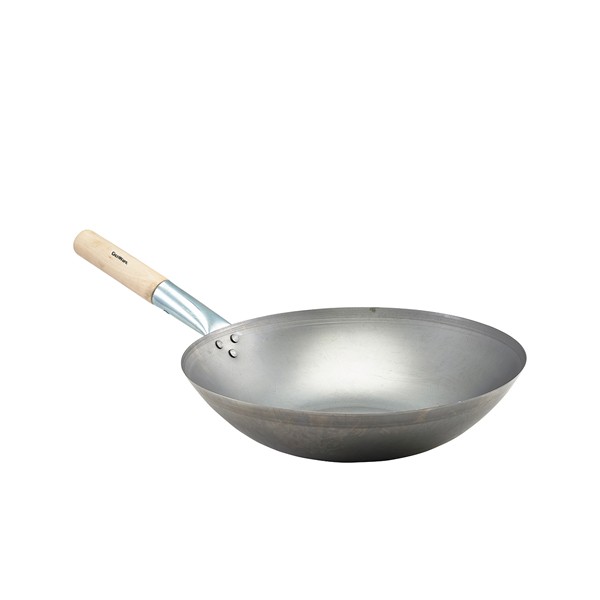 GenWare Wok Black Iron Wok Flat Base Perfect For Cooking & Frying 14""/ 35.6cm