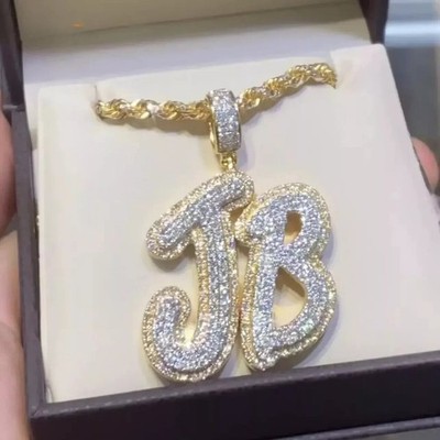 2.30Ct Round Moissanite Men's Initial JR Letter Pendant 14k Yellow Gold Plated