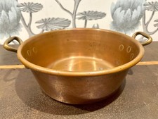 Antique 19th Century copper preserving pan with brass handles.