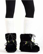 Steve Madden MIRO Black Faux Fur Lace-Up Bootie Slippers Beaded Accents 10