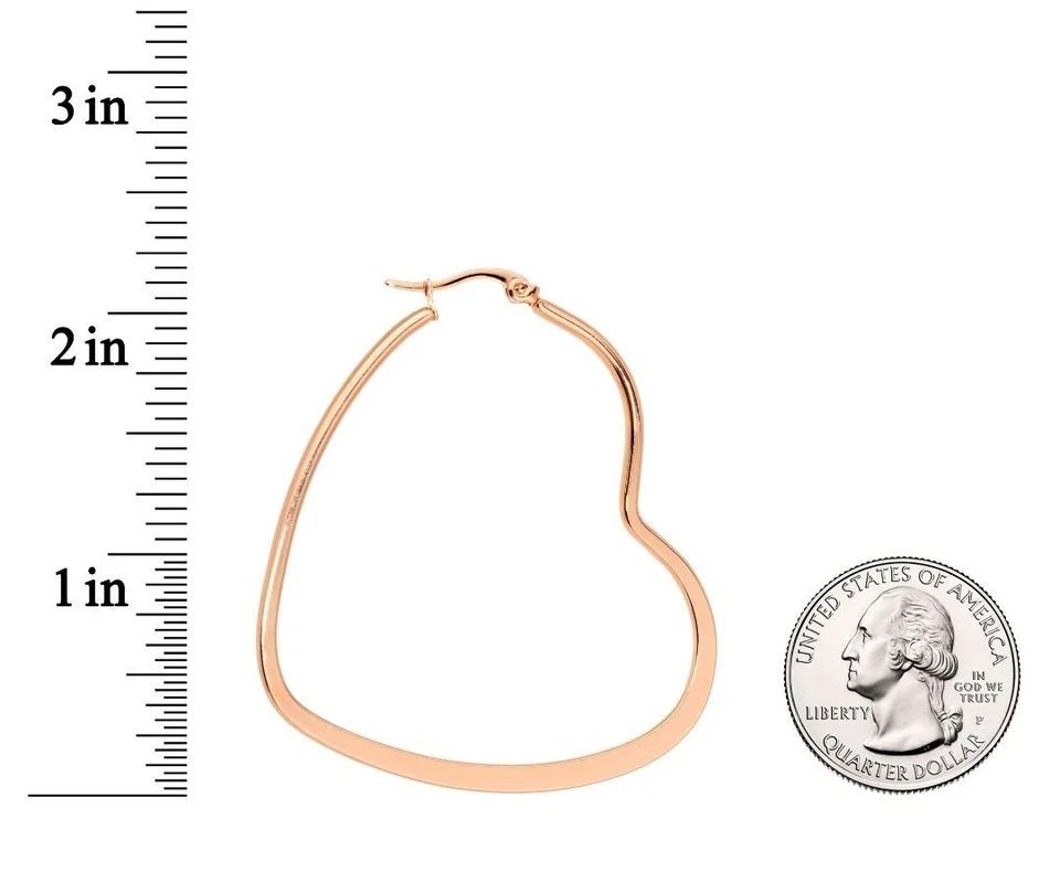 Pendientes de aro en forma de corazón tono oro rosa de 50 mm Foto 2 de 2