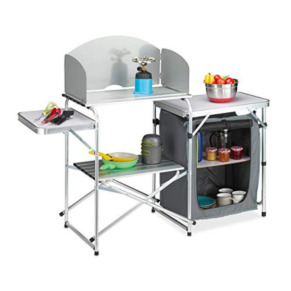 Cucina Outdoor Relaxdays: Mobiletto da Campeggio in Alluminio e MDF