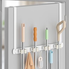 Broom Holder Over The Door with Hooks -304 Stainless Steel White 