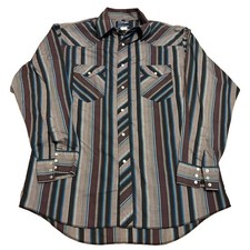 Vintage Wrangler Brushpopper Shirt Fits Mens L/XL Stripe Snaps Western