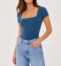 Aritzia Contour Bodysuit Womens XL NWT Tourmaline Teal Square Neck Short Sleeve