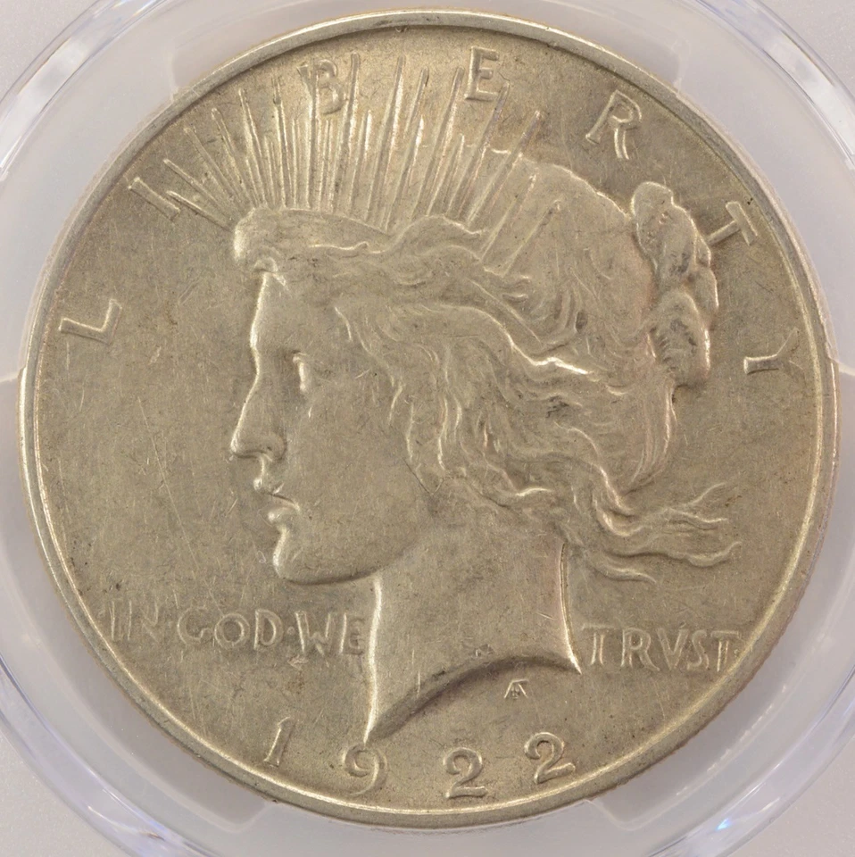 1922 $1 Peace Dollar Struck Thru Rope Reverse PCGS AU50 - Image 3 of 4