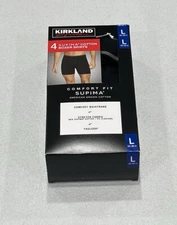 Kirkland Signature Men's 4 Pack Comfort Fit Supima Boxer Briefs, Black, Size L