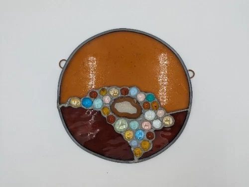 Rare Unique Stained Glass Window Pendant SC Shape With Agate 9.25 Inches 