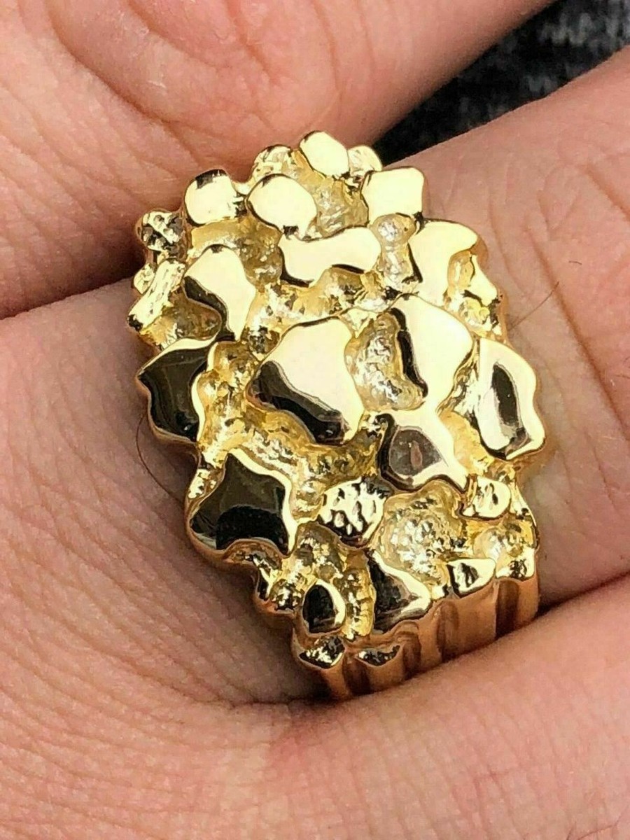 Men's Solid 10k Yellow Gold Heavy Nugget Ring Size 10 11 12