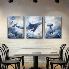 3pcs Mystical Ocean Life Coastal Perfect Wall Art Canvas Framed 50x70cm
