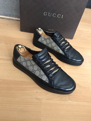 Gucci 386752 Herren Beige/Schwarz Monogramm Leder Sneaker Turnschuhe Schuhe 6