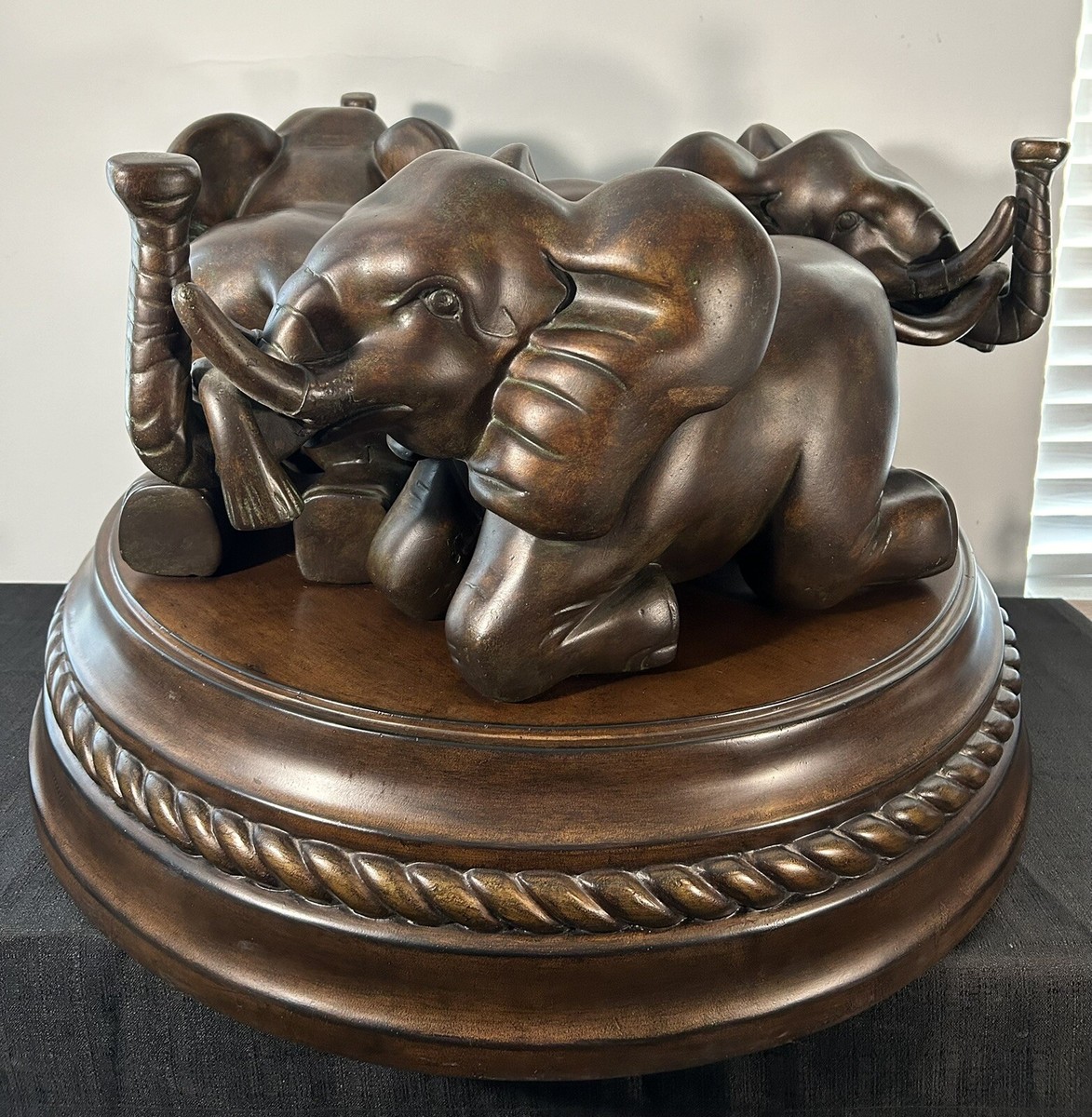 Bombay Company base of coffee table with 3 elephant sculpture | eBay