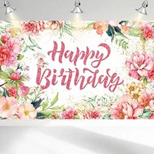 Happy Birthday Backdrop Happy Birthday Decorations for Women Girls Flower