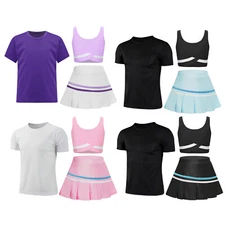 Kids Girls Outfits Quick Dry Crop Top And Skirt Stage Tracksuits Yoga Exercise