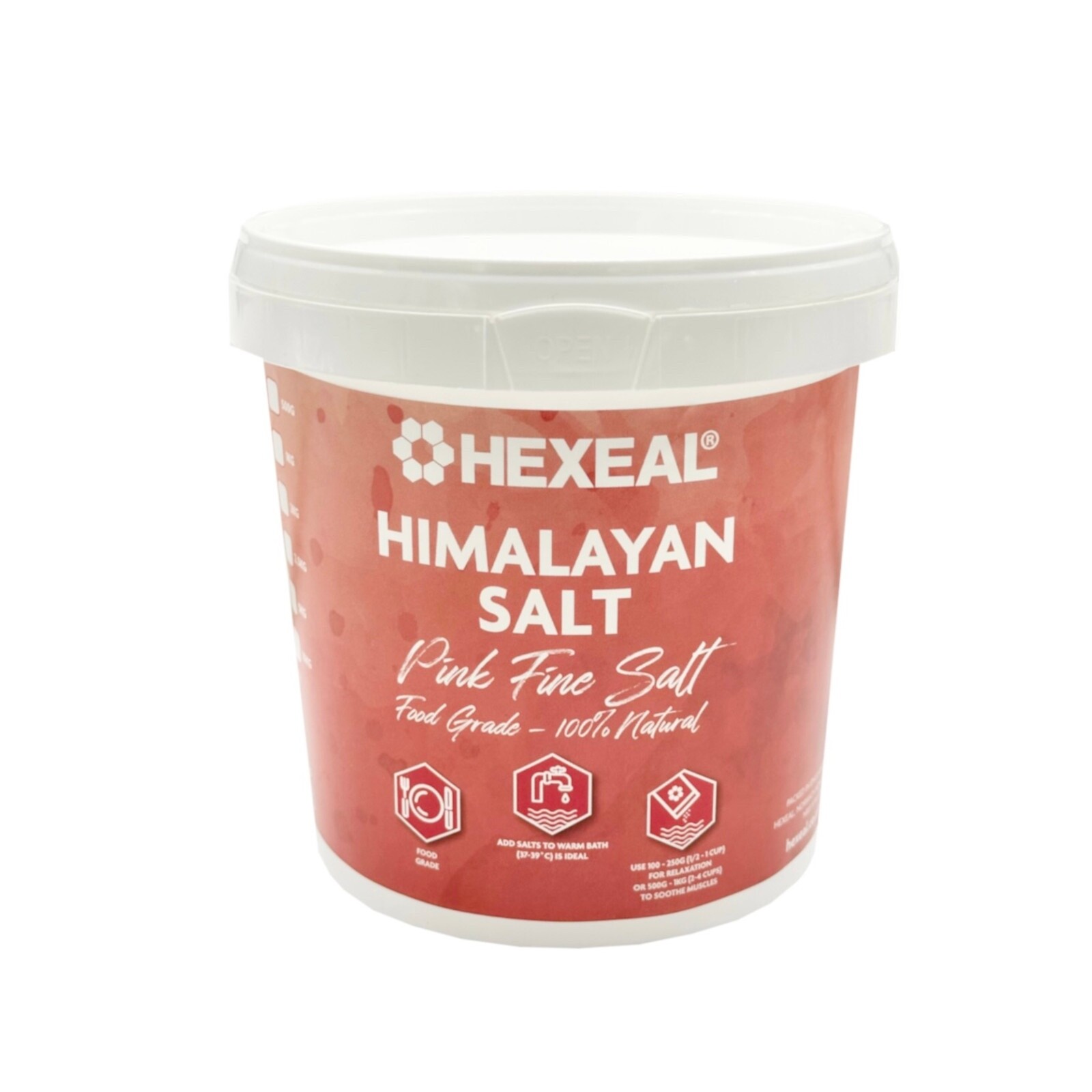 Hexeal Himalayan Pink Salt 1kg – 1kg Bucket 100% Natural Fine Food Grade Salt