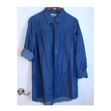 Avabelle Chambray Shirt Dress Roll Tab Sleeves Casual Dress Womens Sz L /#5311