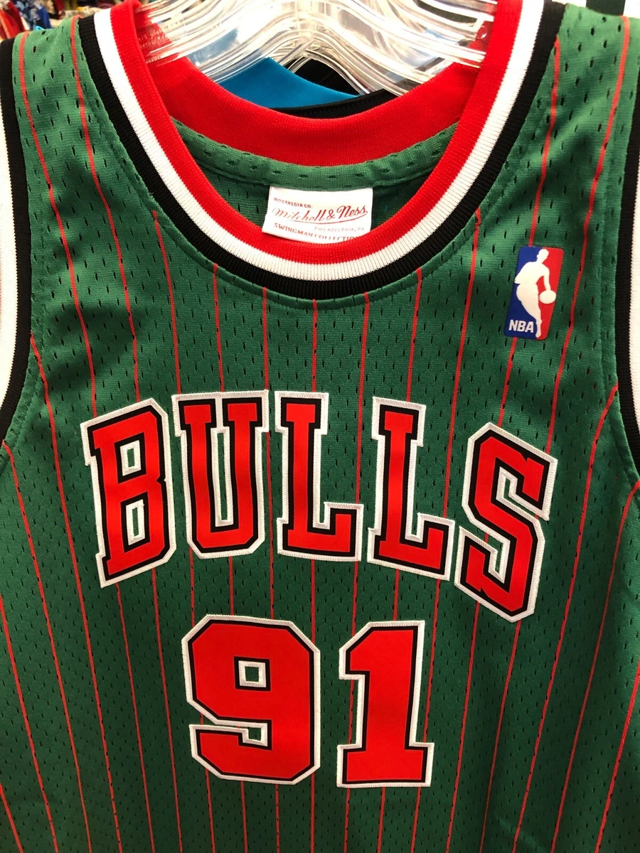 Mitchell & Ness Dennis Rodman Chicago Bulls Red and Green Hardwood Classic Swingman NBA Jersey- Mens Black XXXL