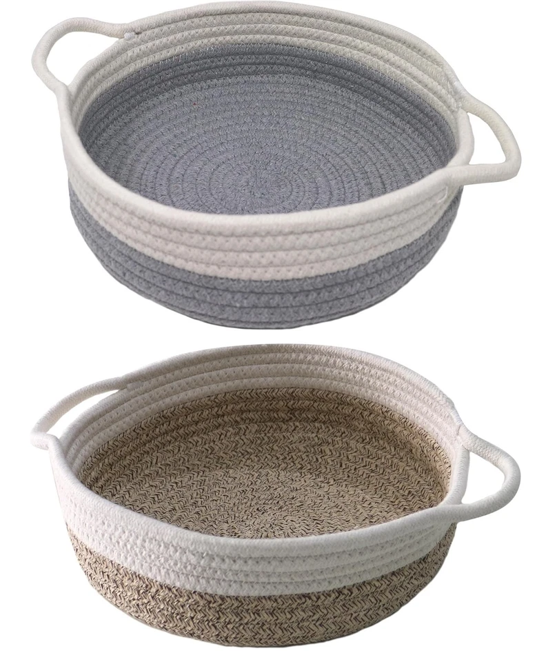 Storage Basket Fabric Storage Bowl Cotton Rope Storage Box Knitted Round Baskets - Image 2 of 4