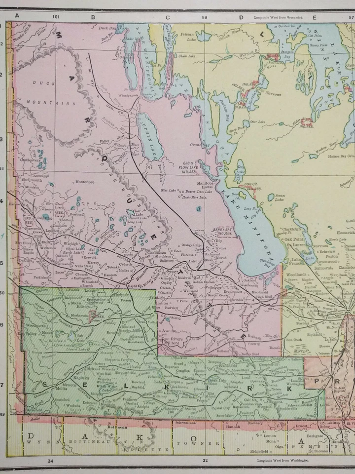 Mapa vintage 1900 MANITOBA CANADÁ 14"x11" antiguo original BRANDON WINNIPEG Foto 3 de 4
