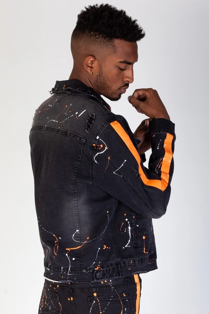 Striped denim top jacket mens