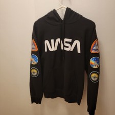 NASA Hoodie Teen Adult Size Small Graphic Patches Space Shuttle Spaceship