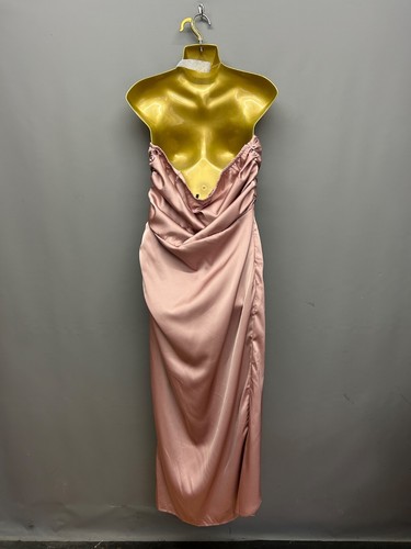 NUEVO PRETTY LITTLE THING Vestido Rosa Taupe Satén Bandeau Acanalado Sin Tirantes 16 - Imagen 4 de 8