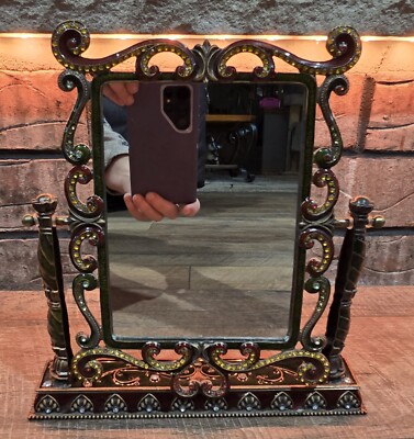 Vanity Metal Mirror Victorian Style With Rhinestones Adjustable