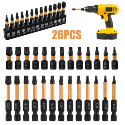 26PCS Impact Torx Set 6-Point Tamper-Proof Security Bits(T7-T40) 1/4'' Shank