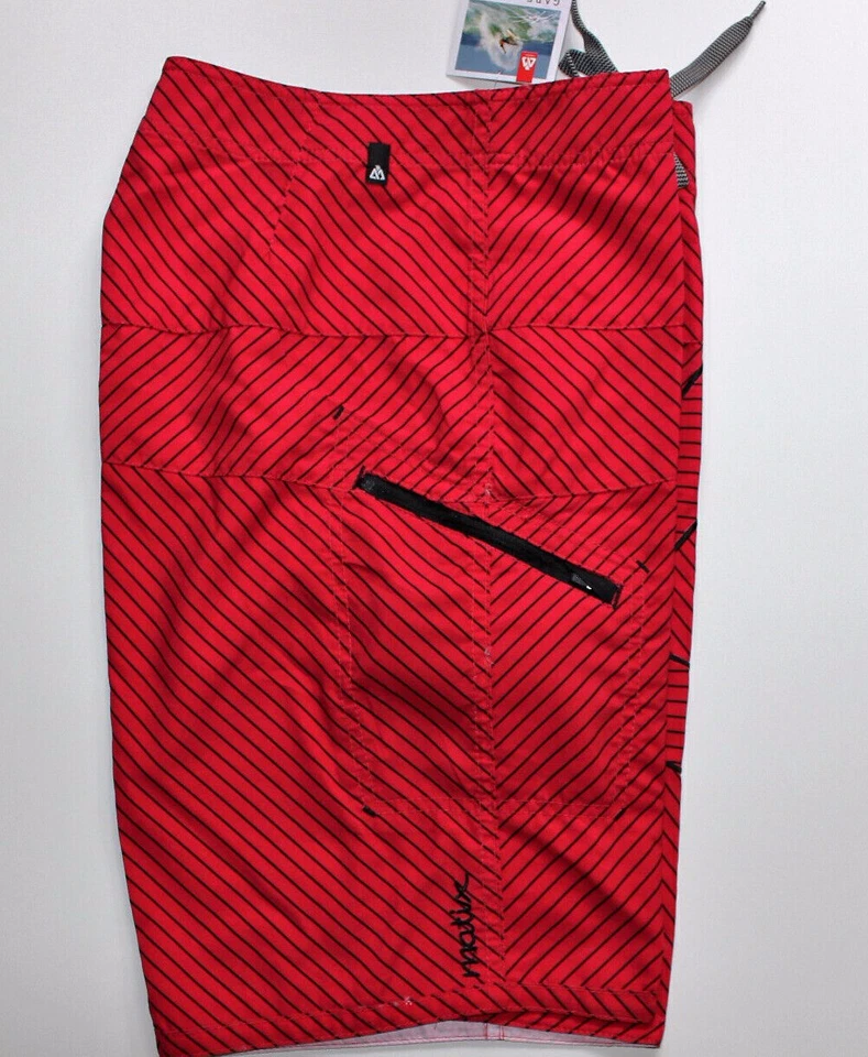 NEW Matix Gabe Kling Surf Swim Board Shorts Mens Sz 28 Small Red w Black Stripes - Image 2 of 2