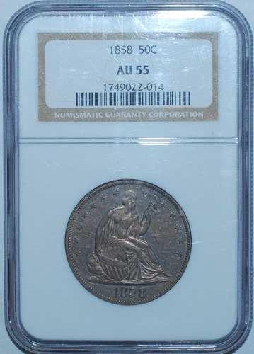1858 NGC AU55 Seated Liberty Half Dollar