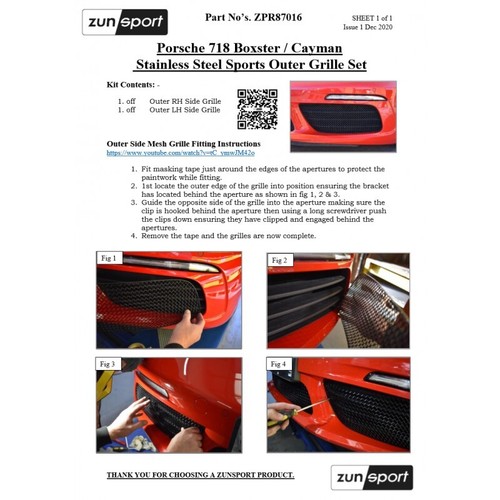 ZUNSPORT Black Outer Grille Set for PORSCHE 718 BOXSTER AND CAYMAN - Picture 2 of 2