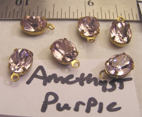 6 Vtg 10x8mm oval Swarovski Drops Rhinestone Brass Prong Setting Dangle Lot 630 - Picture 3 of 6