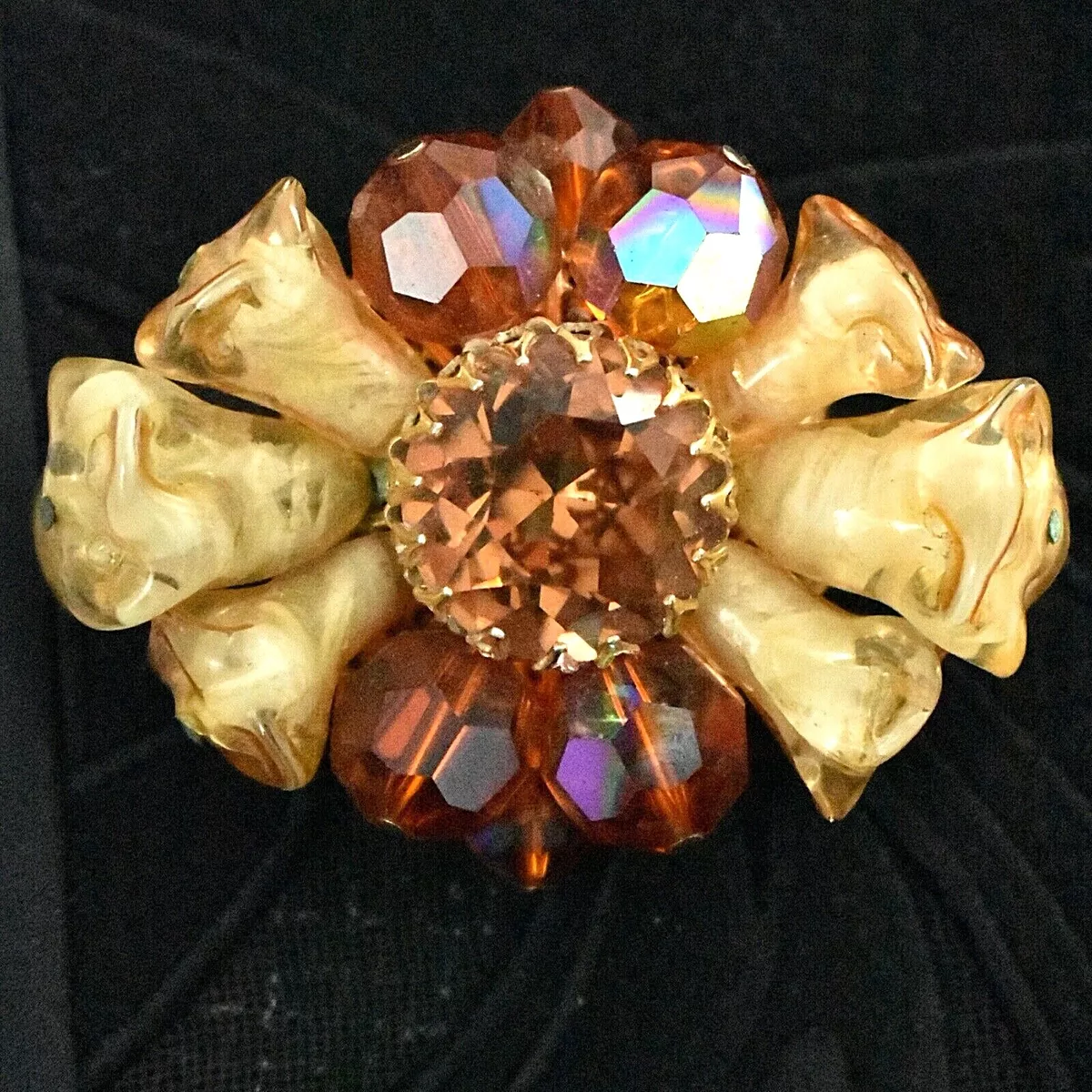 Vendome by Coro Murano Art Glass Brooch Signed Rare Costume