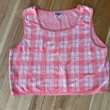 Kate Spade lychee light cropped sweater size XXL pink/coral checkered print