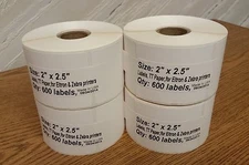 4 rolls of 2" x 2.5" Direct Thermal Labels, 1" core for Desktop Thermal Printers