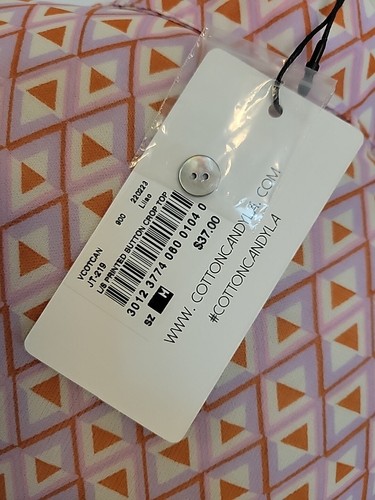 Cotton Candy LA Cropped Longsleeve Seminsheer Button Down Top Pink Orange Print - Bild 4 von 5