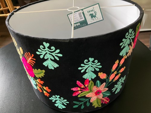 Karma Living Hanging Lampshade Set Black Velvet w/Embroidered Flowers NIB $180 - Picture 19 of 24