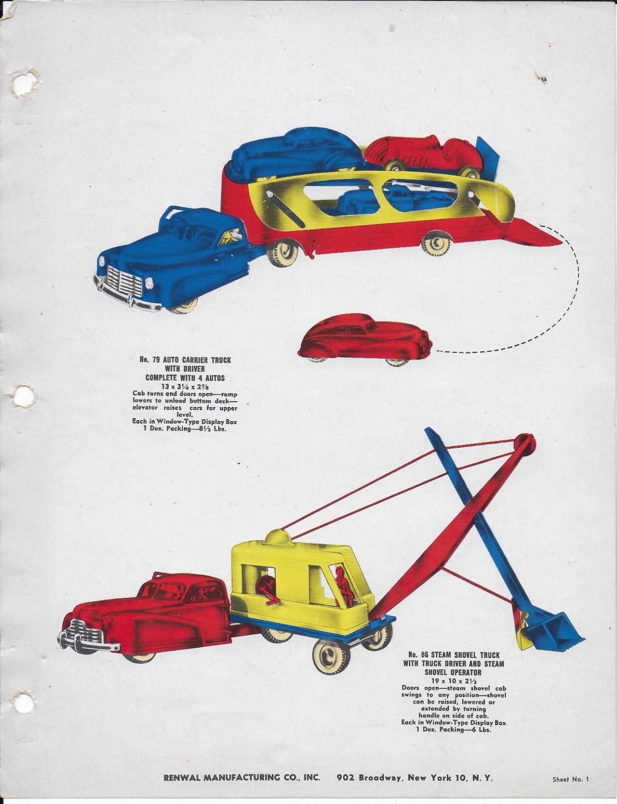 17 Full Color Toy Description Sheets from Renwal Manufacturing Company 1940-50s