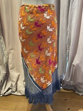 Vintage 70  s Denim and Embroidered Patchwork Bias Maxi Skirt M