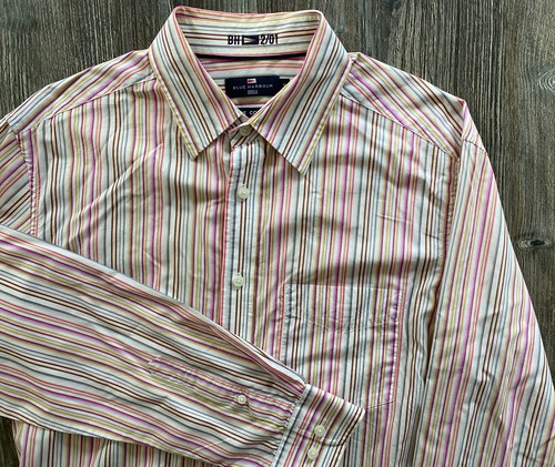 Men's Marks & Spencer Blue Harbour Striped Long Sleeved Shirt Size UK Medium