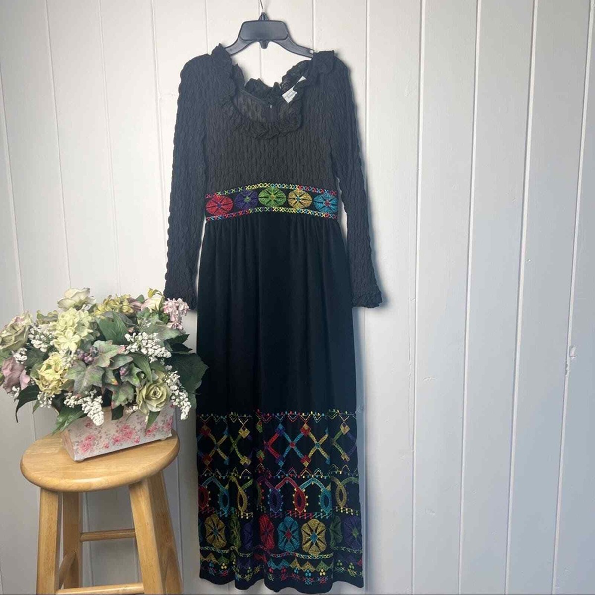 vintage embroidered maxi dress The Rosalind Crochet and Embroidered V-Back Maxi Dress