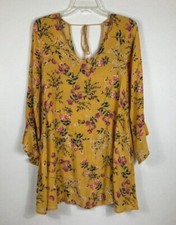 Womens Umgee Boho Floral Dress Mustard Pink S