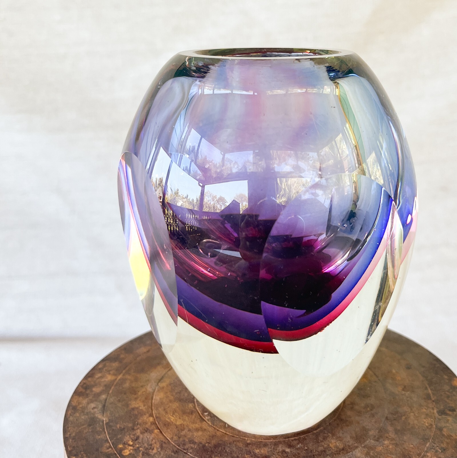 Mid Century Murano Sommerso Faceted Art Glass Vase Flavio Poli
