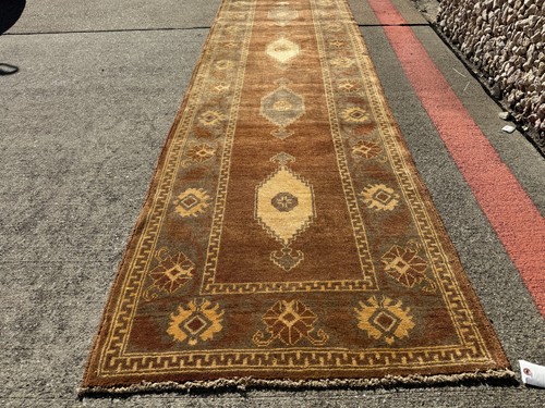 2x13 VINTAGE RUNNER RUG oriental HANDMADE antique handwoven brown cashmere 3x13 - Picture 4 of 17
