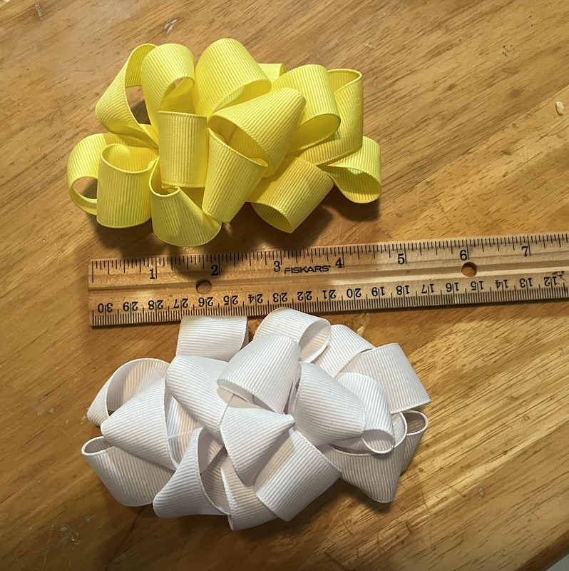 Two Extra Large Hair Bows White And Yellow Oversized Barrettes